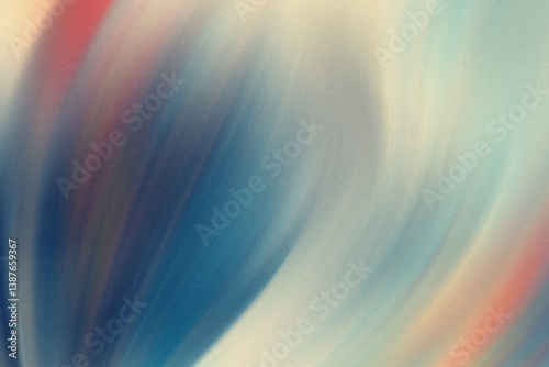 An abstract painting featuring blurred strokes of blue, red, and beige colors blending together smoothly
