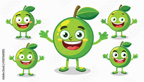 Funny cartoon monsters and fruits with cute smiling faces