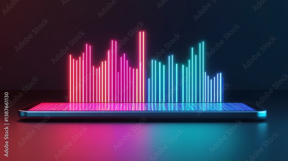 Neon Glowing Mobile Technology Rating System with Abstract Digital Wave Display