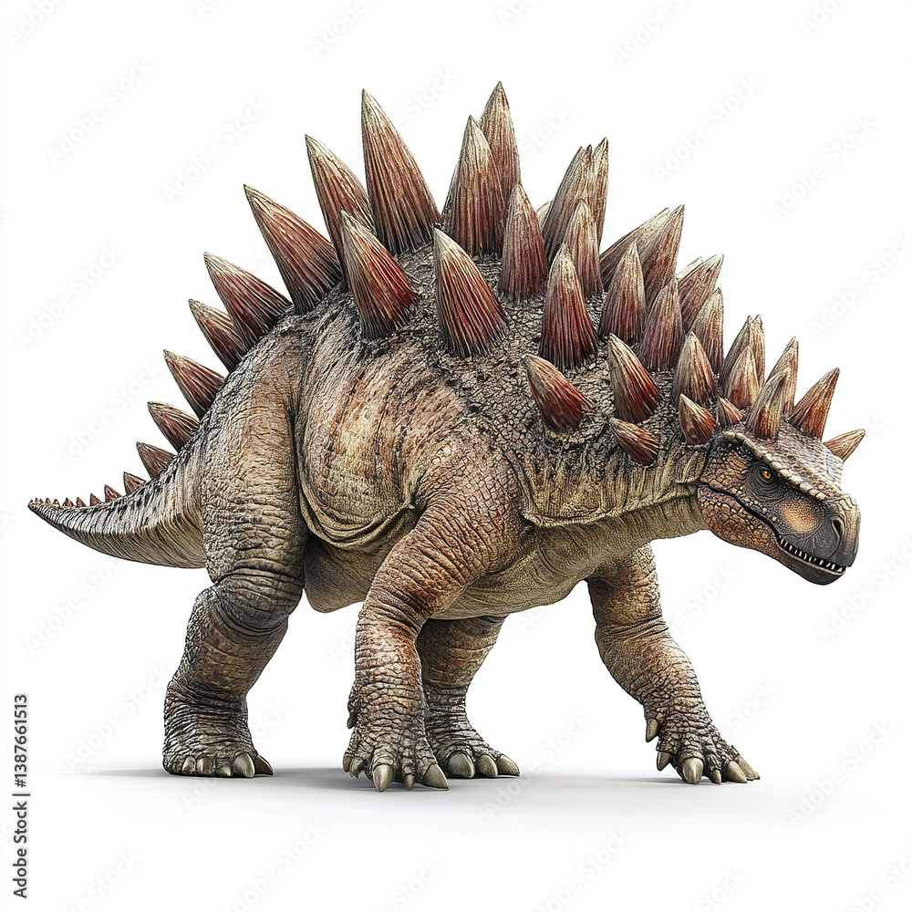 Fototapeta premium Stegosaurus with spiked back on white background