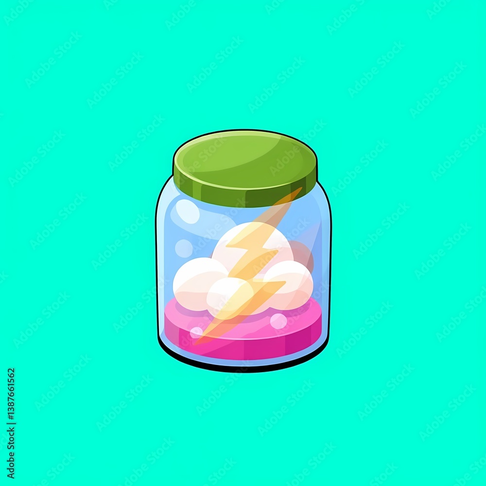 Obraz premium Enigmatic Elixir: Mystical Storm Jar on Electric Cyan Sky