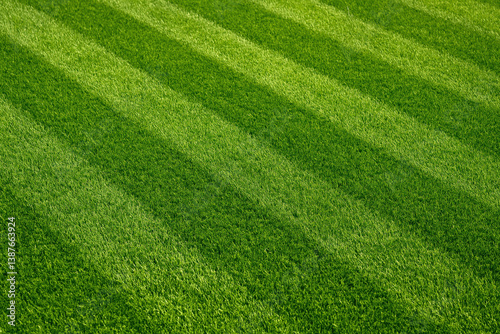Striped green lawn with freshly mowed grass and perfect cut pattern

