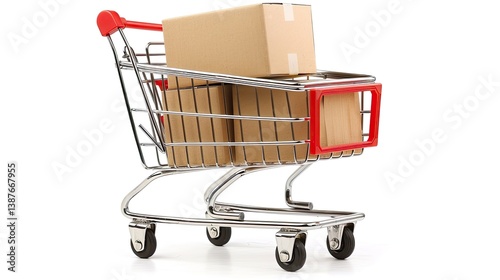 Shopping cart with boxes on a white background