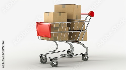 Shopping cart with boxes on a white background