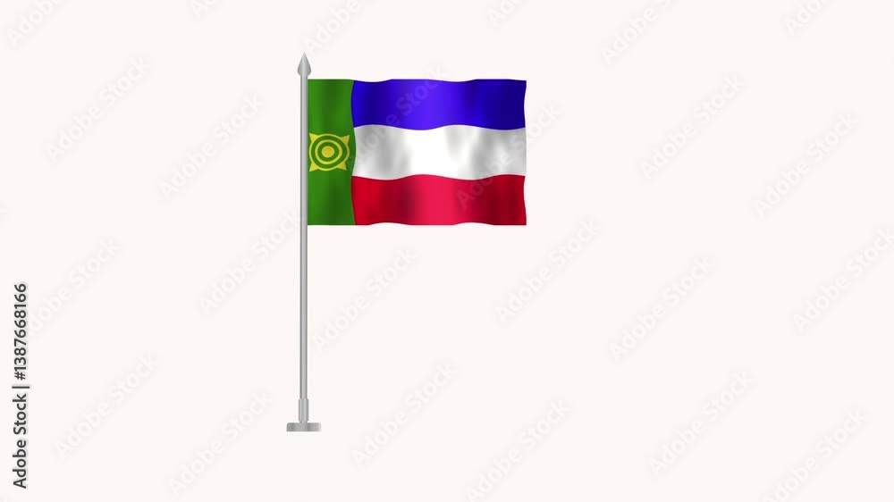 Flag of Khakassia, Pole flag of Khakassia on white screen, Khakassia 3D Animation flag waving in the wind isolated on white Background.
Flag of Khakassia, Pole flag of Khakassia on white screen, Khakassia 3D Animation flag waving in the wind isolated on white Background.