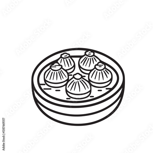 Dumplings drawing sit steaming inside bamboo steamer food still life