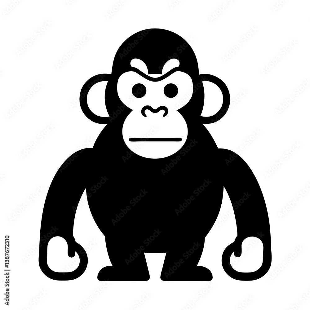 Fototapeta premium Simple Black And White Gorilla Illustration Vector Cartoon Character Design For Web