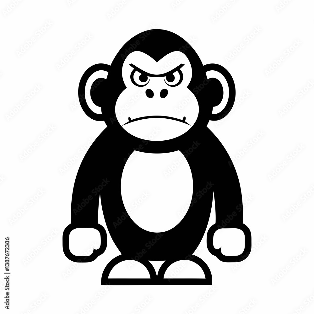 Fototapeta premium Black And White Cartoon Monkey Illustration With Angry Expression Vector Graphics