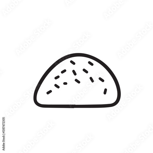 Sesame ball treat appears sprinkled atop white surface backdrop isolated
