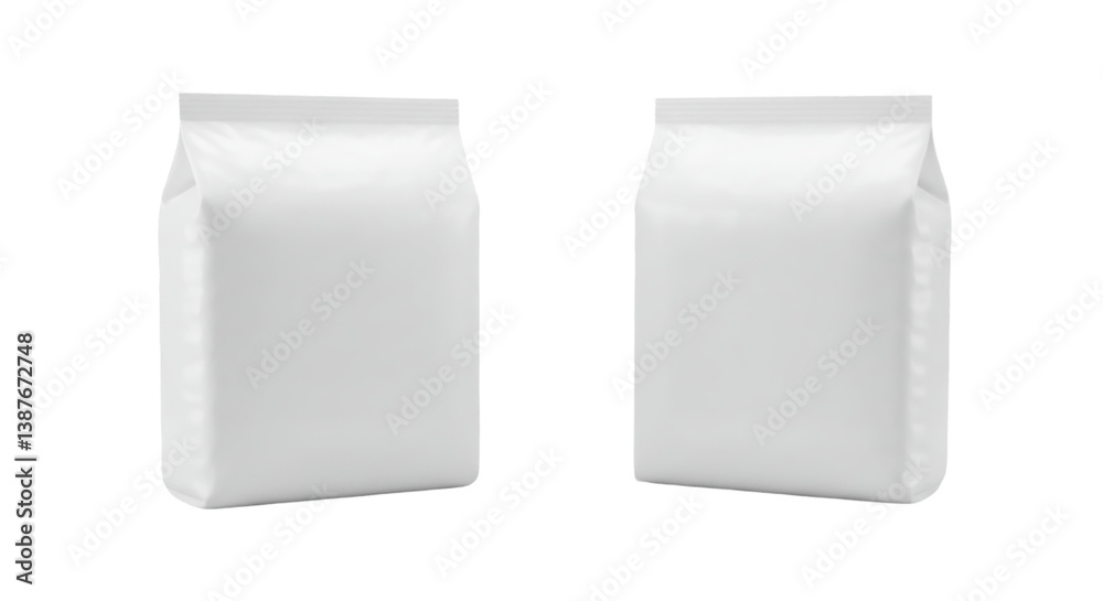 Two white blank square bags standing side by side on a black background in a studio setting Two white blank square bags standing side by side on a black background in a studio setting