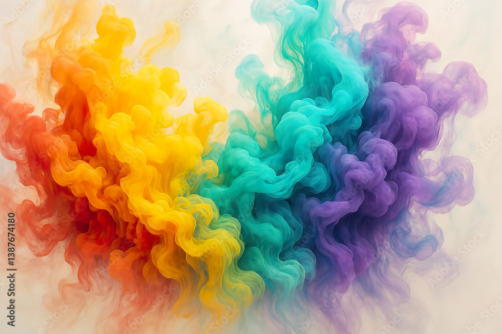 Vibrant multicolor ink clouds swirling in soft studio light atmosphere