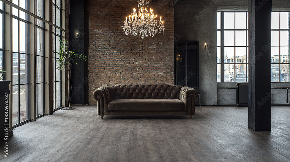 Fototapeta premium Spacious loft with mix of contemporary and industrial design