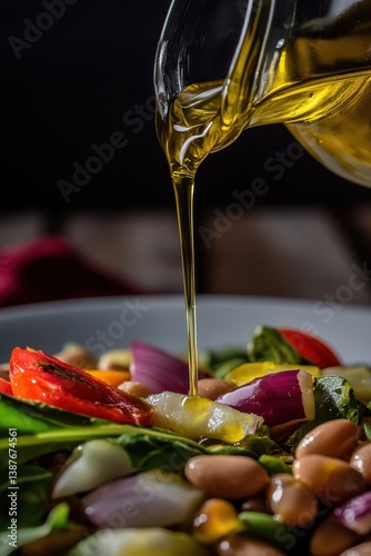 Olive Oil Pour Over Fresh Vegetable Salad with Beans and Peppers.