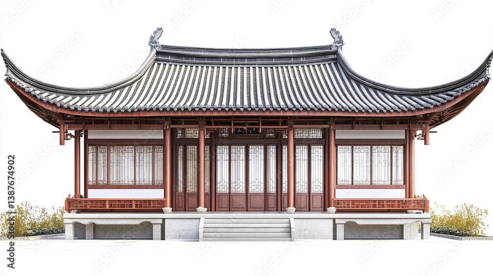Obraz premium Traditional Chinese house with ornate roof and wooden details