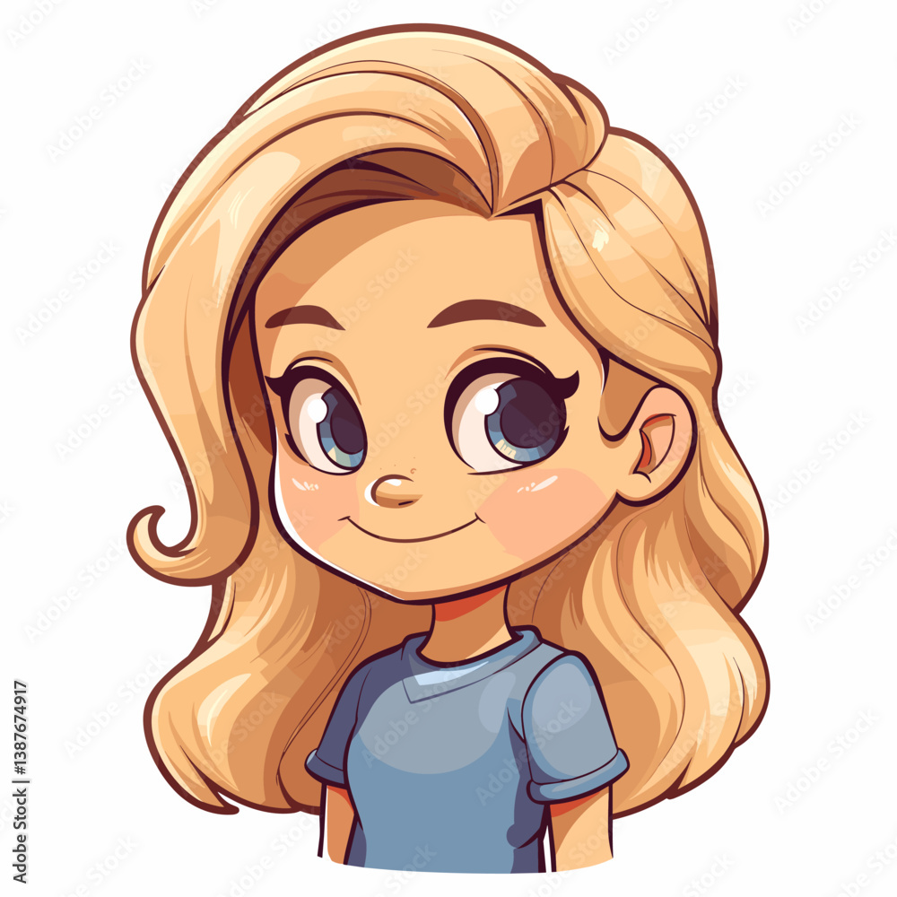 Cute cartoon little girl with long blonde hair. Vector illustration Cute cartoon little girl with long blonde hair. Vector illustration
