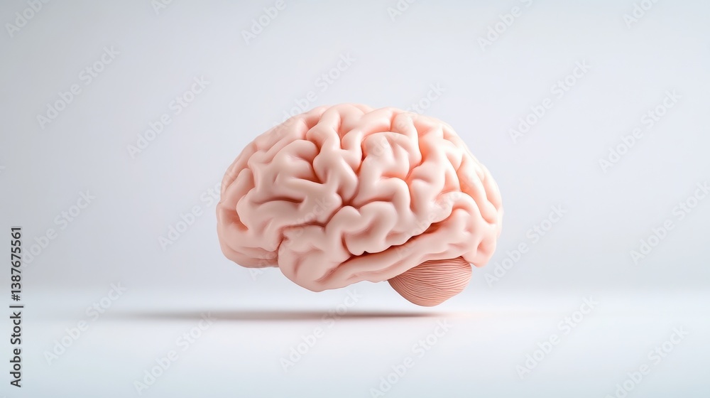A human brain model isolated on white background, detailed and realistic 3D rendering, close-up view, and educational and medical concept. A human brain model isolated on white background, detailed and realistic 3D rendering, close-up view, and educational and medical concept.