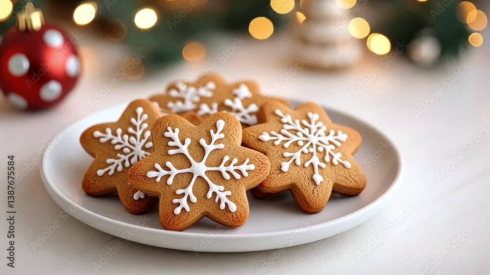 Festive snowflake cookies on a holiday plate Festive snowflake cookies on a holiday plate