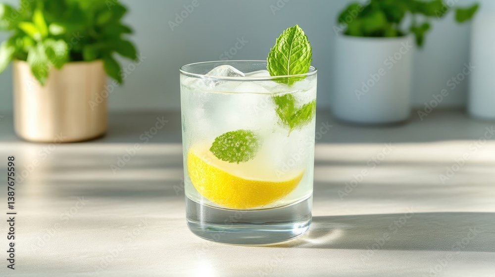 Fototapeta premium Refreshing, light drink with lemon and mint