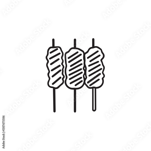Grilled kebabs display symmetrically against isolated background delicacy
