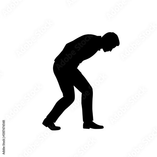 Silhouette of tired man bending forward vector design