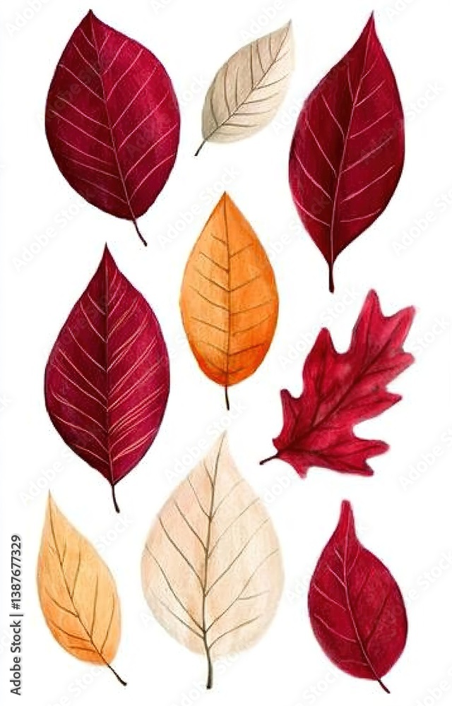 Autumn leaves swirl design. (1) isolated background