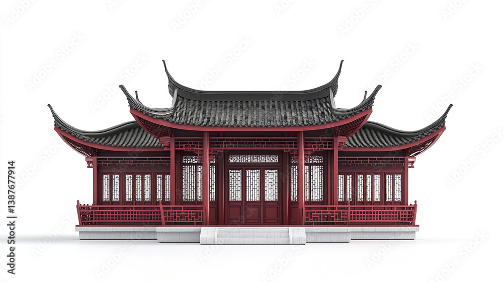 Obraz premium Traditional Chinese house with ornate roof on white background