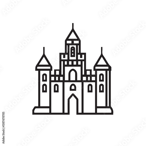 Detailed castle stands prominently in simple line art image