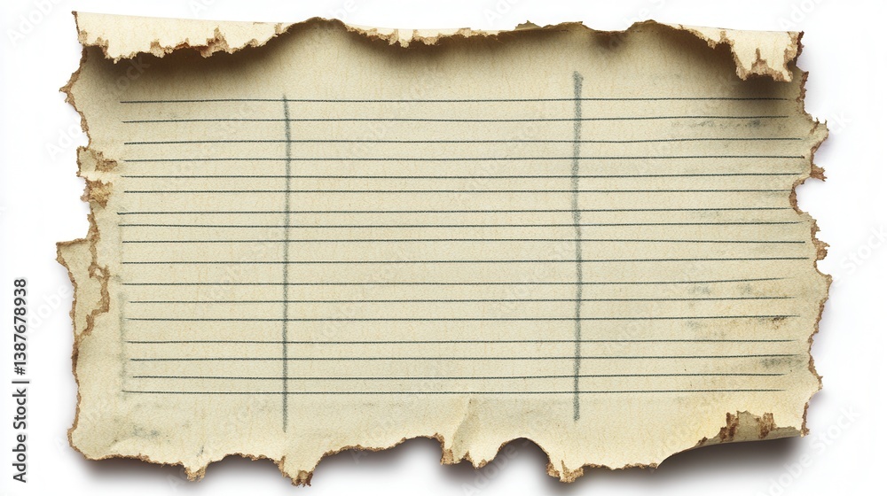 Fototapeta premium Burnt, lined paper fragment
