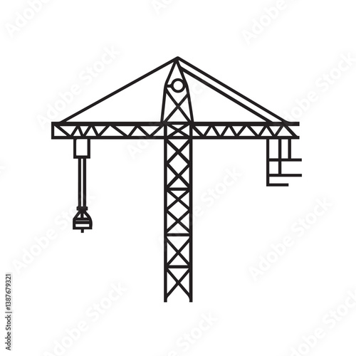 Outlined crane lifts objects construction site simple design