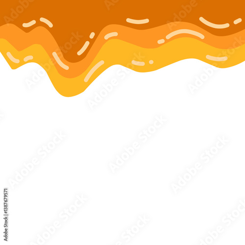 Sweet honey drip vector for background. Flat minimalist design. Abstract Melted caramel drip. Candy dalgona splash. 