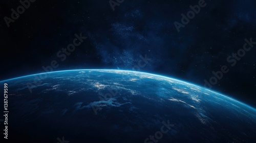 Stunning image of Earth seen from space with glowing edges. Ideal for science, technology, and global concepts.
