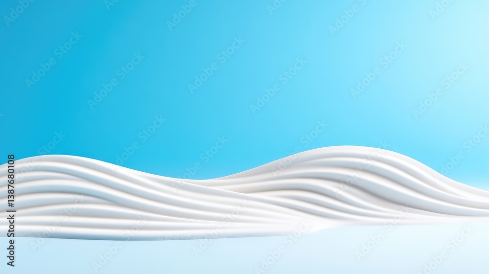 Obraz premium White undulating forms resemble soft hills against a light blue background. The image is digitally rendered, high-resolution, and features even lighting. The style is minimalist and modern, creating