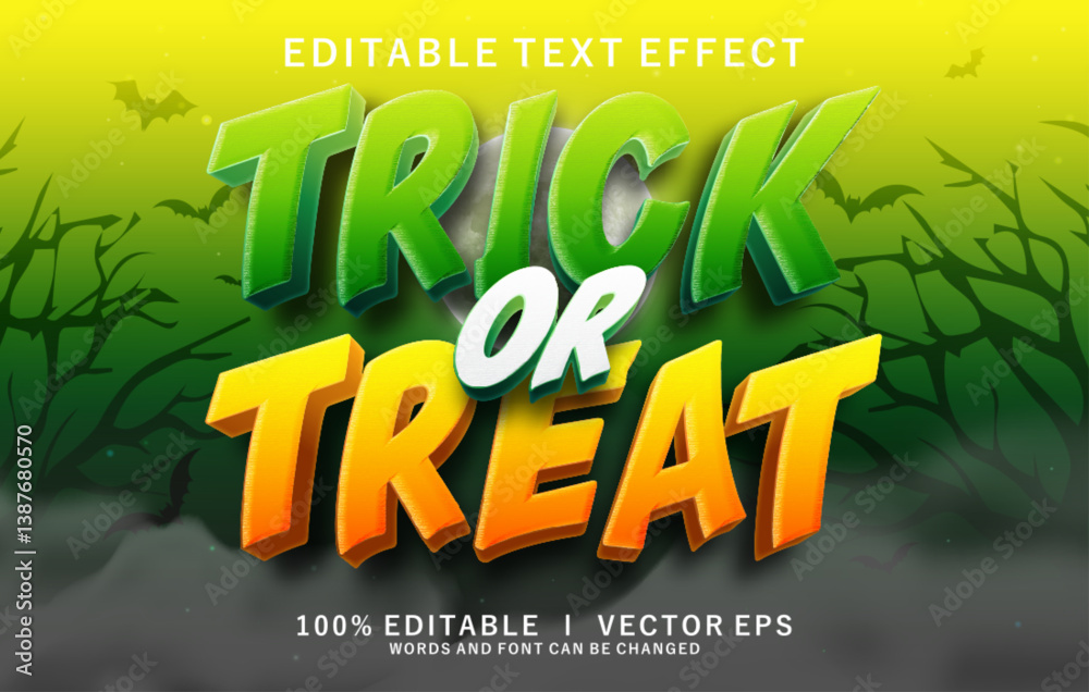Obraz premium trick or treat 3d vector text effect with modern style design