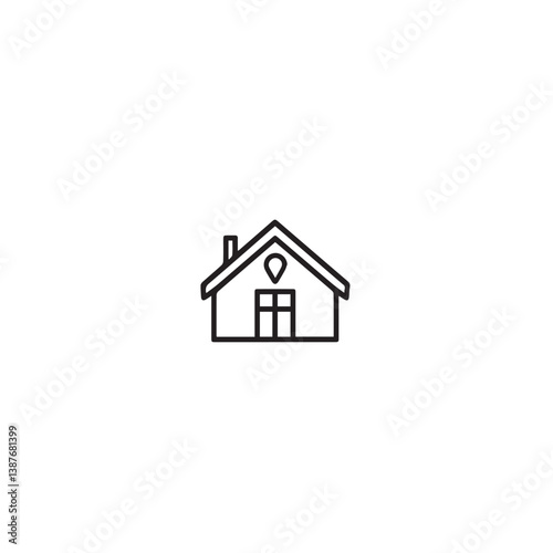 Minimalist home displays location icon above door on white