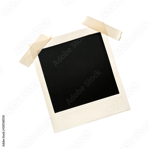 Polaroid frame with tape isolated on transparent background.
