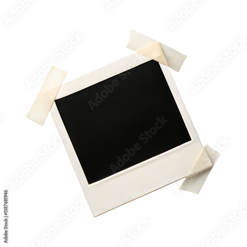 Polaroid frame with tape isolated on transparent background.