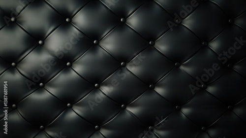 Obraz na płótnie This image showcases a refined black leather tufted background, featuring a pattern of buttons that adds depth and a sense of luxury and sophistication to the visual appeal. w salonie