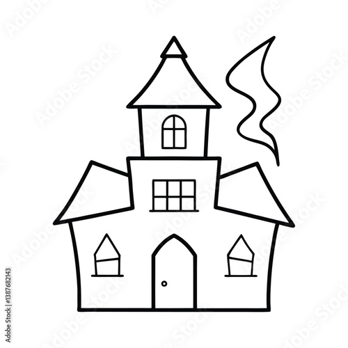 Haunted House Line Art Vector Outline