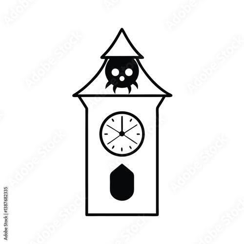 Haunted Clock Line Art Vector Spider