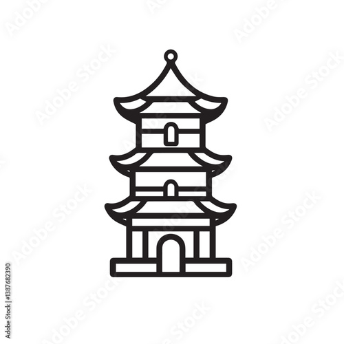 Pagoda outline drawing stands tall minimal illustration simplicity