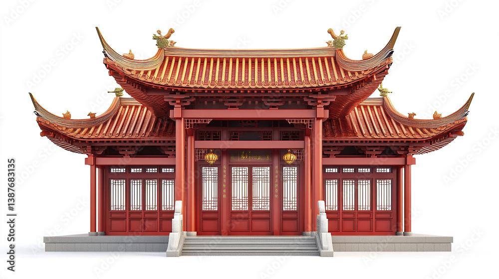 Obraz premium Traditional Chinese architecture with red wooden structure and ornate roof