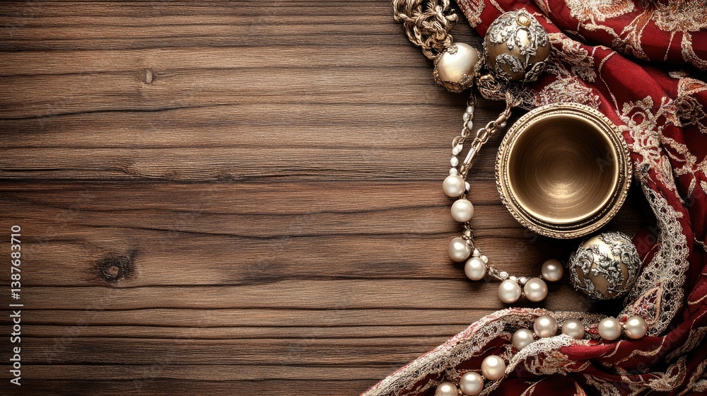 Obraz premium Elegant, ornate accessories on rustic wood