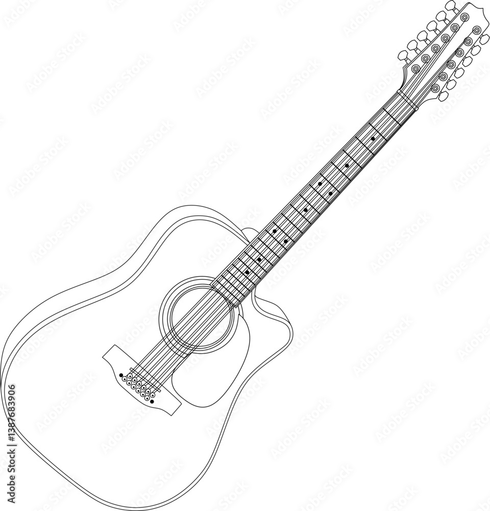 Twelve string guitar line art vector Twelve string guitar line art vector