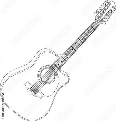 Twelve string guitar line art vector