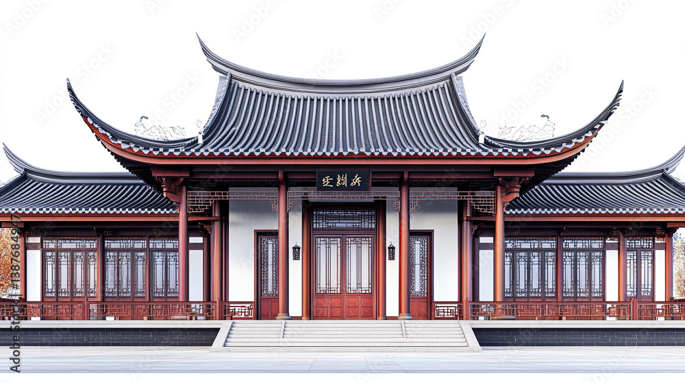 Obraz premium Traditional Chinese architecture with ornate roof and wooden details
