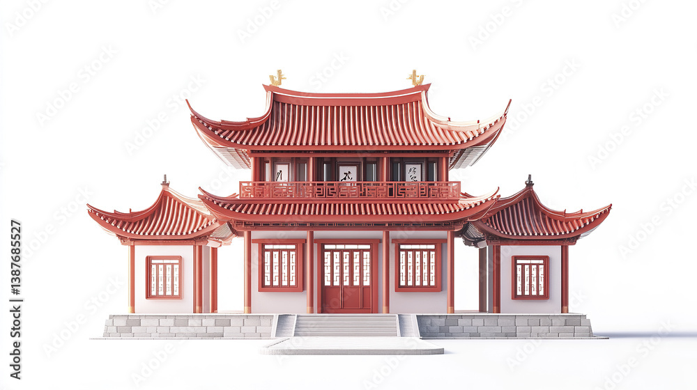 Fototapeta premium Traditional Chinese architecture with red roof and white walls