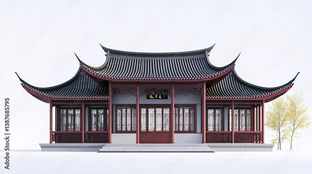 Fototapeta premium Traditional Chinese architecture with elegant curves and symmetry