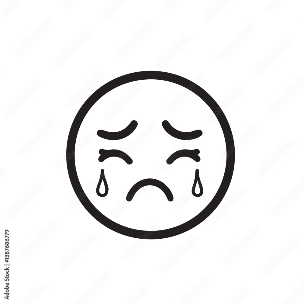 Crying emoji expresses sadness with tears on white background Crying emoji expresses sadness with tears on white background