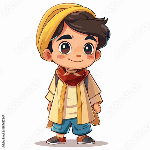 Arabic Muslim Boy Cartoon Mascot Character. Vector Illustration