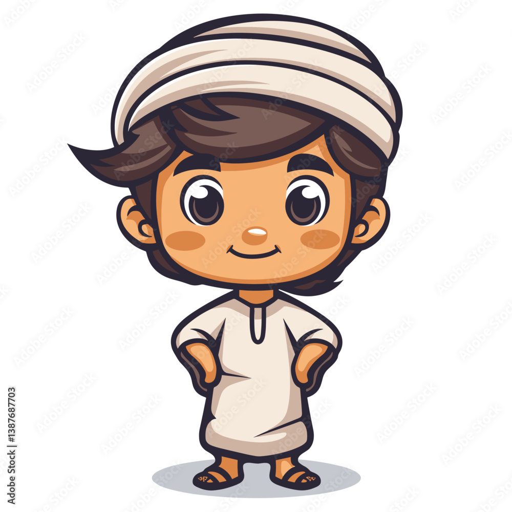 Arabic Muslim Boy Cartoon Mascot Character. Vector Illustration Arabic Muslim Boy Cartoon Mascot Character. Vector Illustration